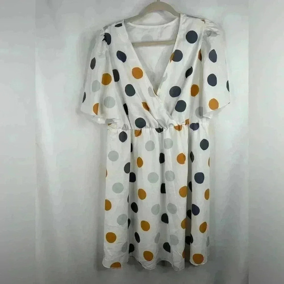 Plus Polka Dot Print Butterfly Sleeve V Neckline Mini Summer Dress Size  L - Picture 3 of 8